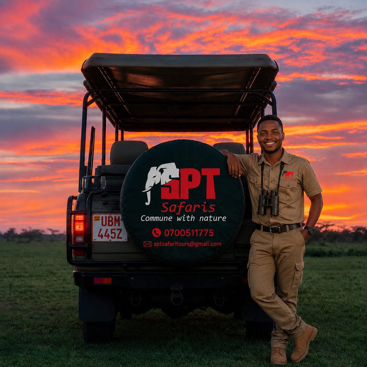 Safari guide and jeep